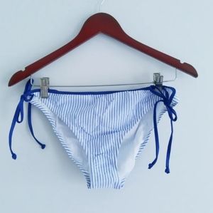 J Crew SZ XL String Bikini Bottom Seersucker Stripes Side Ties Blue White